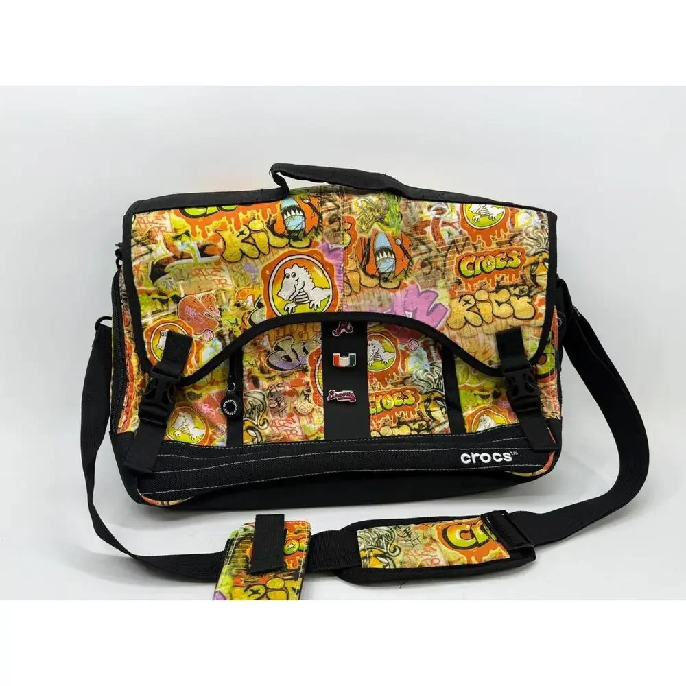 Crocs Graffiti Messenger Laptop Bag Shoulder Bag Jibbitz Black Multicolor
